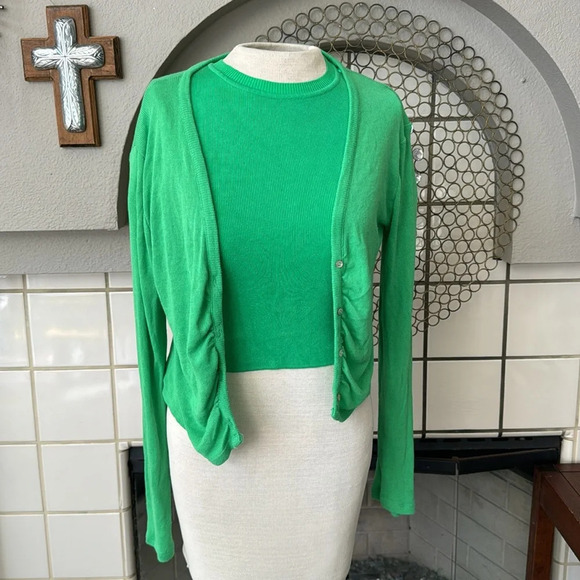 Zara 2 piece green knit cardigan sweater set size medium - Picture 6 of 16